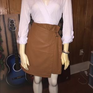 NWT cognac fold over faux leather skirt